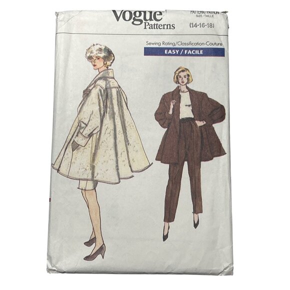 Vogue Pattern 7050 Womens Swing Coat & Pants Sizes 14-18 Classic Style 1980s VTG - Picture 1 of 3